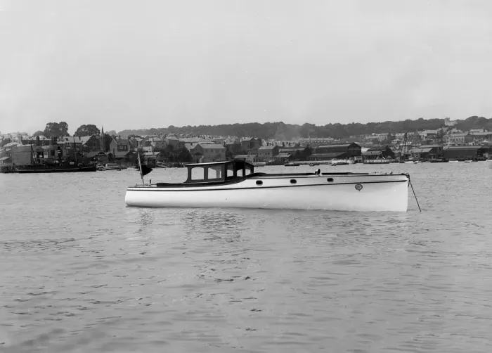 Framed Print : Wolseley motor launch at anchor, 1914. Creator: Kirk & Sons of Cowes Framed Print : Wolseley motor launch at anchor, 1914. Creator: Kirk & Sons of Cowes