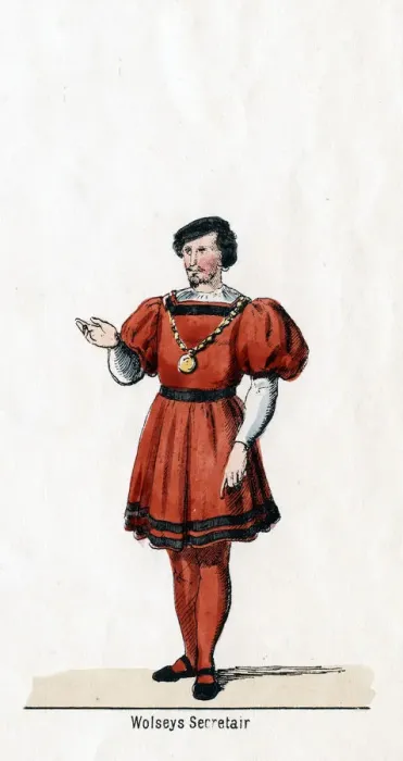 Framed Print : Wolseys secretary, costume design for Shakespeares play, Henry VIII, 19th century Framed Print : Wolseys secretary, costume design for Shakespeares play, Henry VIII, 19th century
