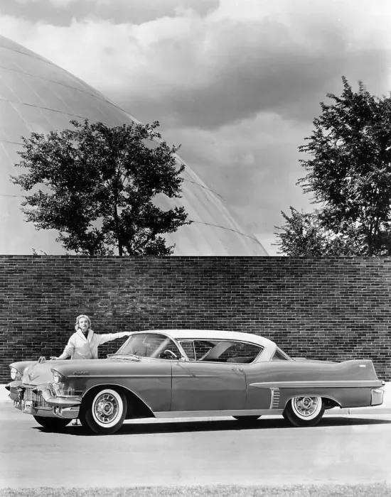 Framed Print : Woman with a 1957 Cadillac coupe de ville, (c1957?) Framed Print : Woman with a 1957 Cadillac coupe de ville, (c1957?)