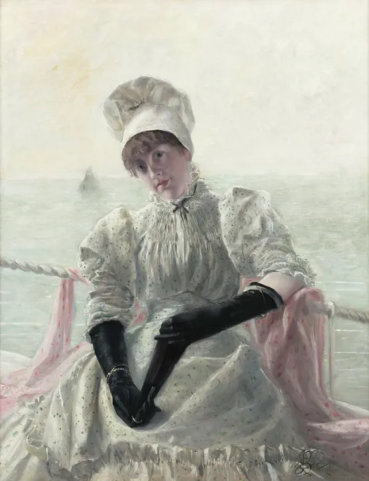 Framed Print : Woman Aboard a Yacht, 1881. Creator: Blanche, Jacques-Emile (1861-1942) Framed Print : Woman Aboard a Yacht, 1881. Creator: Blanche, Jacques-Emile (1861-1942)