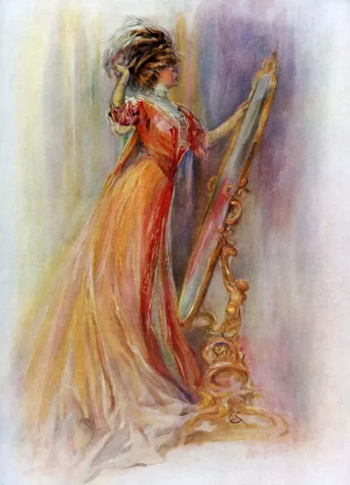 Framed Print : Woman admiring herself in a mirror, 1908-1909. Artist: Hubner & Wilson Framed Print : Woman admiring herself in a mirror, 1908-1909. Artist: Hubner & Wilson