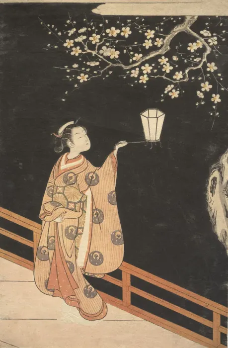 Framed Print : Woman Admiring Plum Blossoms at Night. Creator: Suzuki Harunobu Framed Print : Woman Admiring Plum Blossoms at Night. Creator: Suzuki Harunobu