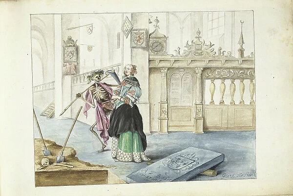 Woman (Aeltien?) standing next to death in St Michael's Church, Zwolle, c.1671. Creator: Gesina ter Borch