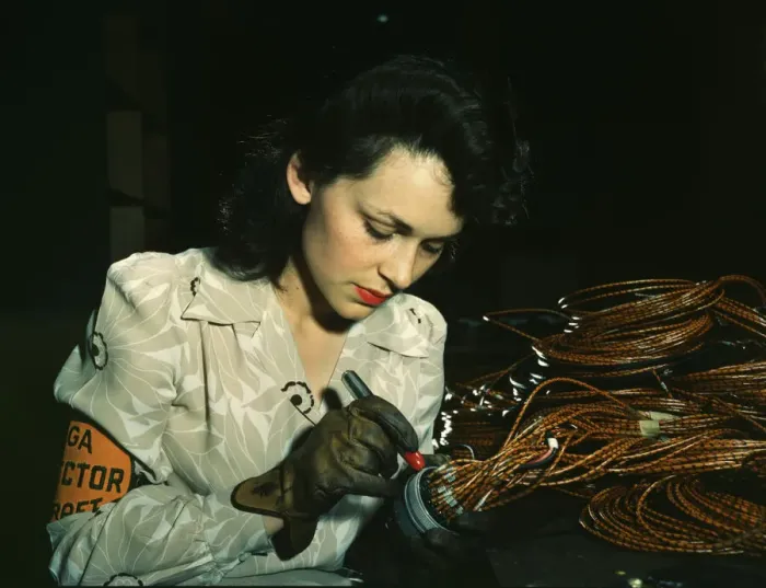 Framed Print : Woman aircraft worker, Vega Aircraft Corporation, Burbank, Calif. 1942. Creator: David Bransby Framed Print : Woman aircraft worker, Vega Aircraft Corporation, Burbank, Calif. 1942. Creator: David Bransby