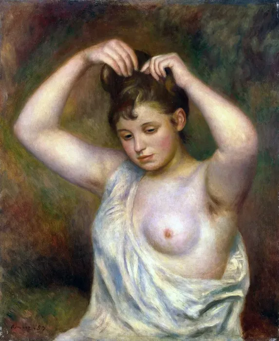 Framed Print : Woman Arranging her Hair, 1887. Artist: Pierre-Auguste Renoir Framed Print : Woman Arranging her Hair, 1887. Artist: Pierre-Auguste Renoir