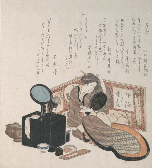 Framed Print : Woman Arranging Her Hair, 19th century. Creator: Unknown Framed Print : Woman Arranging Her Hair, 19th century. Creator: Unknown