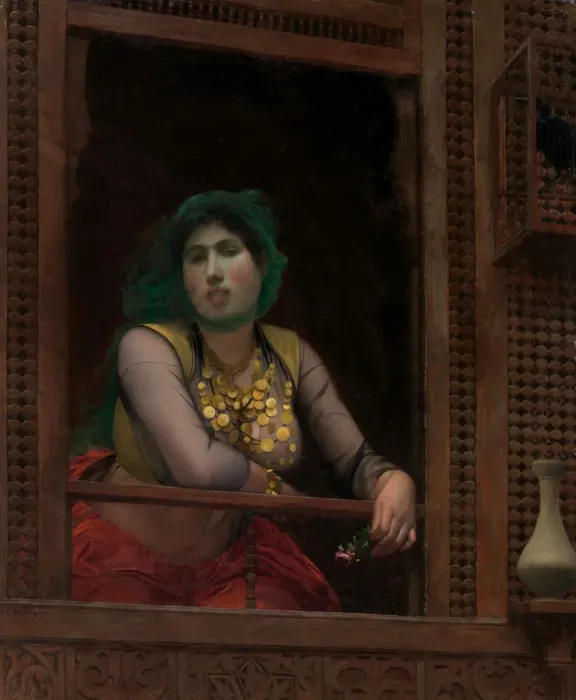 Framed Print : Woman at a Balcony, 1887-88. Creator: Jean-Leon Gerome Framed Print : Woman at a Balcony, 1887-88. Creator: Jean-Leon Gerome