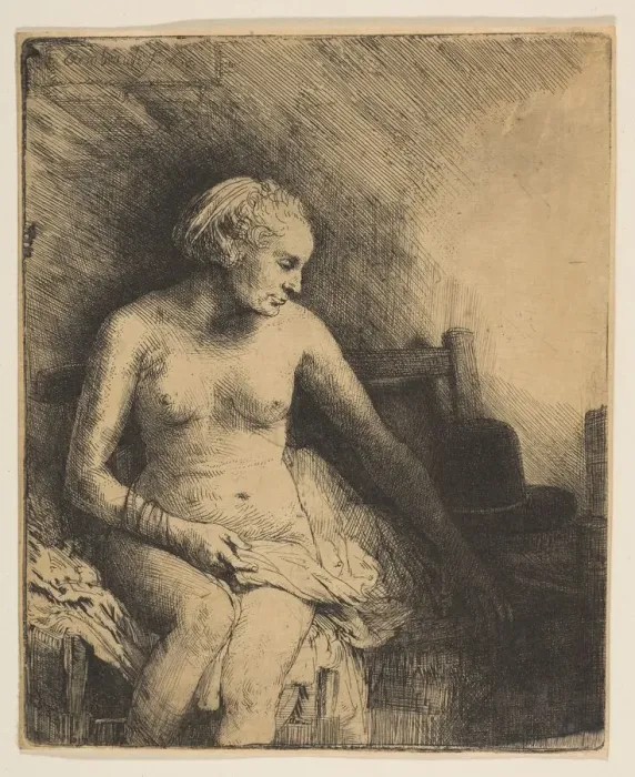 Framed Print : Woman at the Bath with a Hat beside Her, 1658. Creator: Rembrandt Harmensz van Rijn Framed Print : Woman at the Bath with a Hat beside Her, 1658. Creator: Rembrandt Harmensz van Rijn