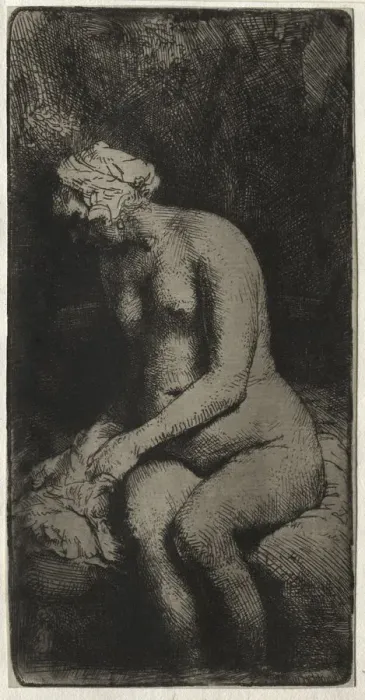 Framed Print : Woman Bathing Her Feet in a Brook, 1658. Creator: Rembrandt van Rijn (Dutch, 1606-1669) Framed Print : Woman Bathing Her Feet in a Brook, 1658. Creator: Rembrandt van Rijn (Dutch, 1606-1669)