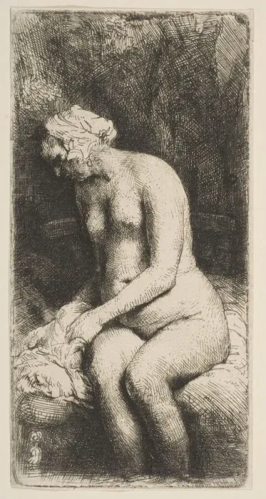Framed Print : Woman Bathing Her Feet at a Brook, 1658. Creator: Rembrandt Harmensz van Rijn Framed Print : Woman Bathing Her Feet at a Brook, 1658. Creator: Rembrandt Harmensz van Rijn