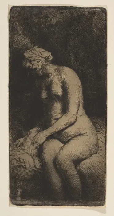 Framed Print : Woman Bathing Her Feet at a Brook, 1658. Creator: Rembrandt Harmensz van Rijn Framed Print : Woman Bathing Her Feet at a Brook, 1658. Creator: Rembrandt Harmensz van Rijn