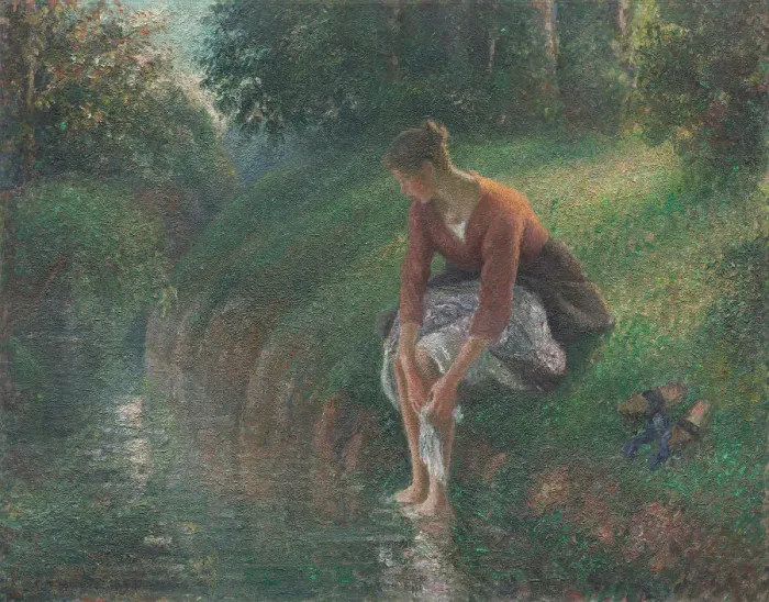 Framed Print : Woman Bathing Her Feet in a Brook, 1894 / 95. Creator: Camille Pissarro Framed Print : Woman Bathing Her Feet in a Brook, 1894 / 95. Creator: Camille Pissarro