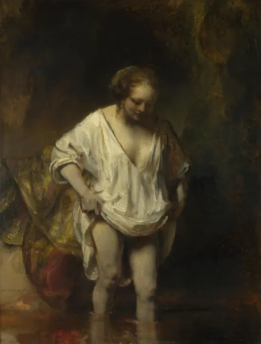 Framed Print : A Woman bathing in a Stream (Hendrickje Stoffels), 1654. Artist: Rembrandt van Rhijn (1606-1669) Framed Print : A Woman bathing in a Stream (Hendrickje Stoffels), 1654. Artist: Rembrandt van Rhijn (1606-1669)