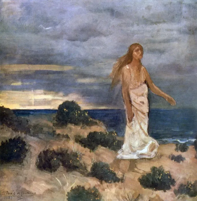 Framed Print : Woman on the Beach, 1887. Artist: Pierre Puvis de Chavannes Framed Print : Woman on the Beach, 1887. Artist: Pierre Puvis de Chavannes