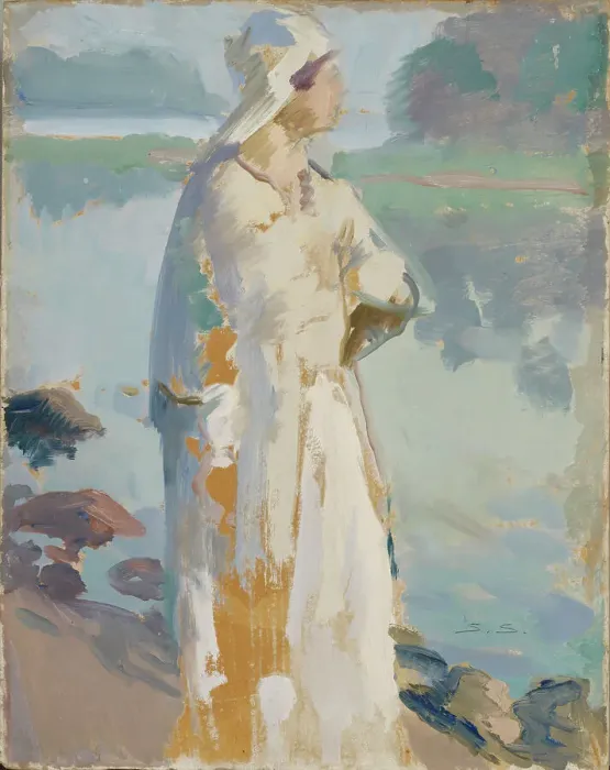 Framed Print : Woman on the beach, 1910-1930. Creator: Santeri Salokivi Framed Print : Woman on the beach, 1910-1930. Creator: Santeri Salokivi