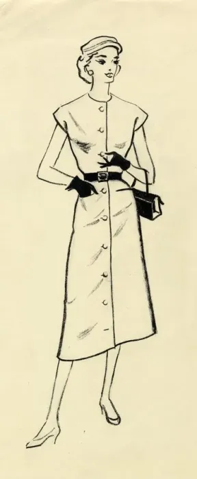 Framed Print : Woman in belted dress, c1950. Creator: Shirley Markham