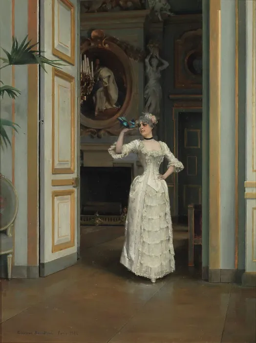 Framed Print : Woman with a Bird at the Chateau de Maisons-Laffitte, 1882. Creator: Gunnar Berndtson Framed Print : Woman with a Bird at the Chateau de Maisons-Laffitte, 1882. Creator: Gunnar Berndtson
