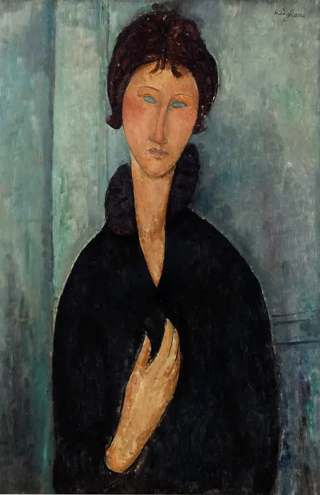 Framed Print : Woman with blue eyes, c1918. Creator: Amadeo Modigliani Framed Print : Woman with blue eyes, c1918. Creator: Amadeo Modigliani