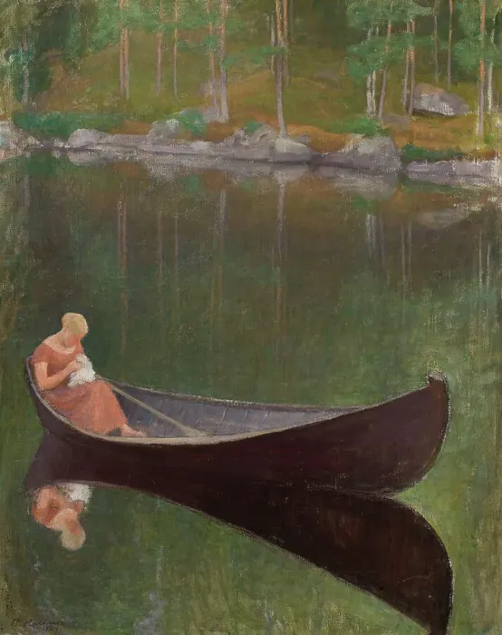 Framed Print : Woman in a Boat, 1924. Creator: Pekka Halonen Framed Print : Woman in a Boat, 1924. Creator: Pekka Halonen