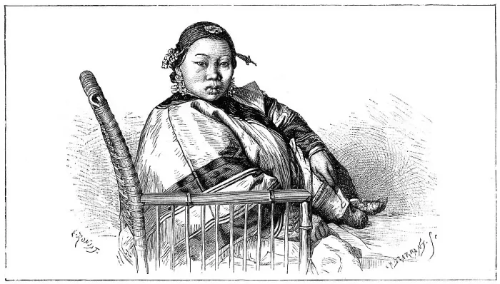 Framed Print : Woman with bound feet, China, 19th century. Artist: E Ronjat Framed Print : Woman with bound feet, China, 19th century. Artist: E Ronjat