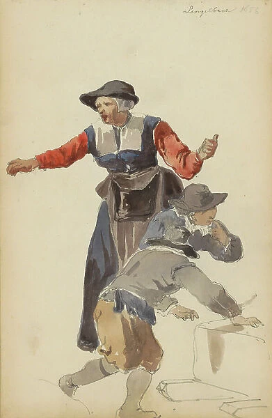 Woman behind two boys, c. 1846-c. 1882. Creator: Cornelis Springer