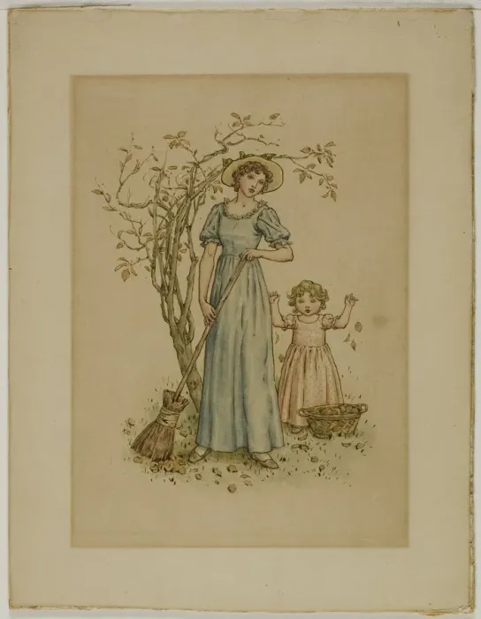 Framed Print : Woman with Broom and Little Girl, n. d. Creator: Catherine Greenaway Framed Print : Woman with Broom and Little Girl, n. d. Creator: Catherine Greenaway