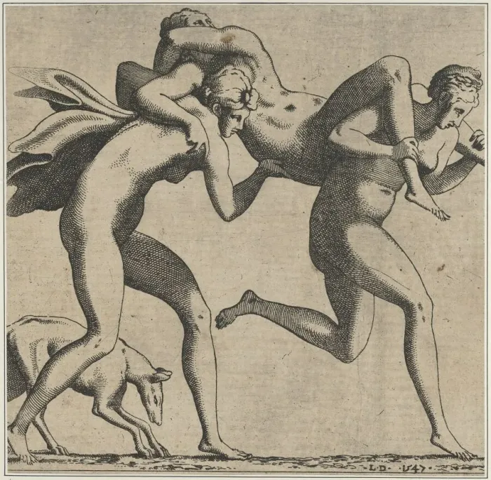 Framed Print : Woman Being Carried to a Libidinous Satyr, 1540-56. Creator: Leon Davent Framed Print : Woman Being Carried to a Libidinous Satyr, 1540-56. Creator: Leon Davent