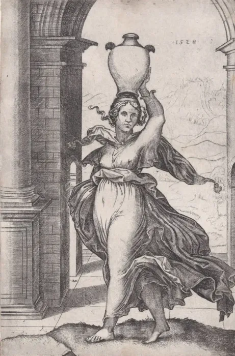 Framed Print : Woman Carring a Vase on Her Head, dated 1528. dated 1528. Creator: Agostino Veneziano Framed Print : Woman Carring a Vase on Her Head, dated 1528. dated 1528. Creator: Agostino Veneziano