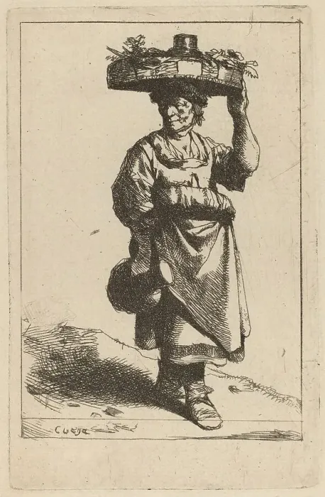 Framed Print : Woman Carrying a Basket. Creator: Cornelis Bega Framed Print : Woman Carrying a Basket. Creator: Cornelis Bega