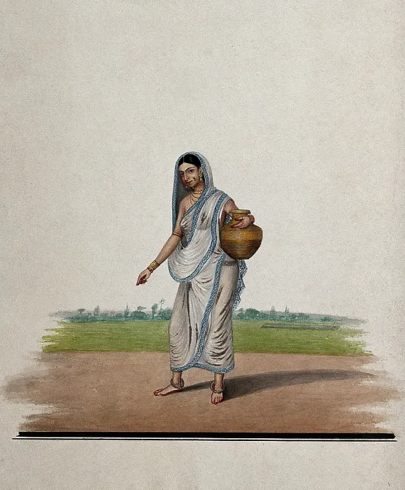 Framed Print : A woman carrying a brass utensil, (between 1800 and 1899?). Creator: Unknown Framed Print : A woman carrying a brass utensil, (between 1800 and 1899?). Creator: Unknown