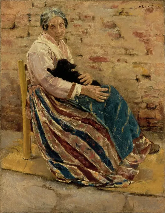 Framed Print : Woman with a Cat, 1878. Creator: Max Liebermann Framed Print : Woman with a Cat, 1878. Creator: Max Liebermann