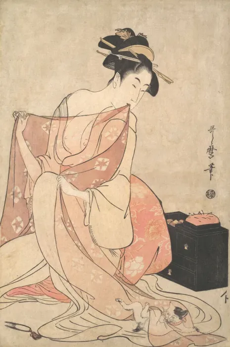 Framed Print : A Woman and a Cat, ca. 1793-94. Creator: Kitagawa Utamaro Framed Print : A Woman and a Cat, ca. 1793-94. Creator: Kitagawa Utamaro