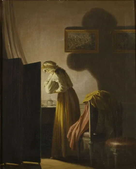 Framed Print : A Woman Catching Fleas by Candlelight Framed Print : A Woman Catching Fleas by Candlelight