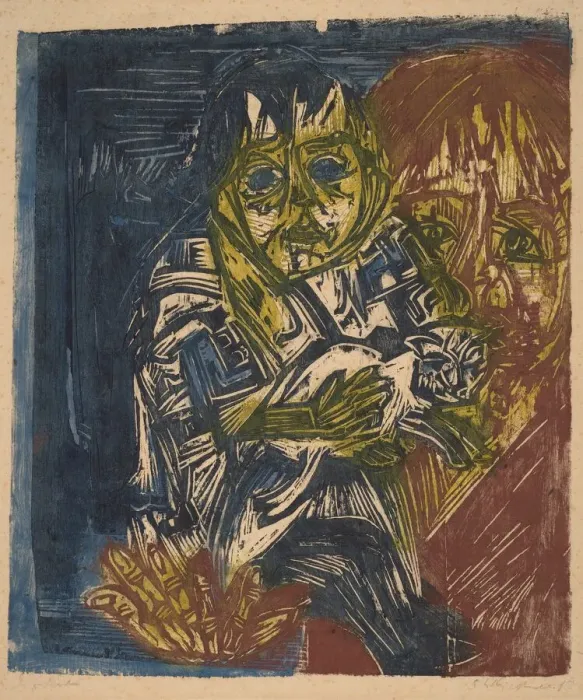 Framed Print : Woman with a Child and a Cat, 1919. Creator: Ernst Kirchner Framed Print : Woman with a Child and a Cat, 1919. Creator: Ernst Kirchner