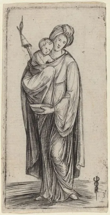 Framed Print : Woman and Child with Distaff. Creator: Jacopo de Barbari Framed Print : Woman and Child with Distaff. Creator: Jacopo de Barbari