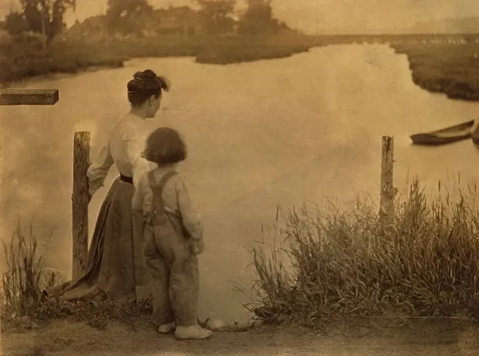 Framed Print : Woman and Child by a River, c.1910. Creator: Gertrude Kasebier Framed Print : Woman and Child by a River, c.1910. Creator: Gertrude Kasebier