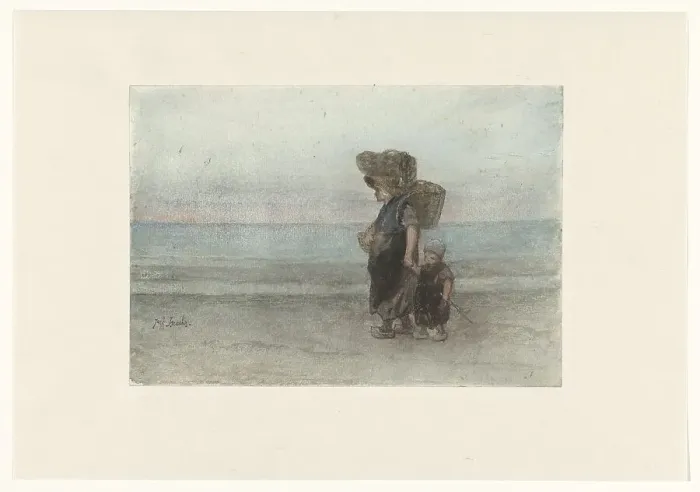 Framed Print : Woman with child, walking on the beach, 1834-1892. Creator: Jozef Israels Framed Print : Woman with child, walking on the beach, 1834-1892. Creator: Jozef Israels