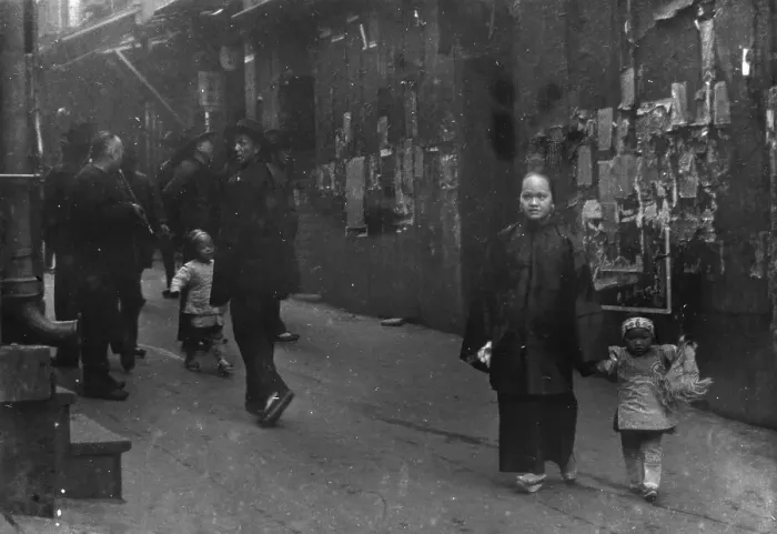 Framed Print : Woman and a child walking down a street, Chinatown, San Francisco, between 1896 and 1906. Creator: Arnold Genthe Framed Print : Woman and a child walking down a street, Chinatown, San Francisco, between 1896 and 1906. Creator: Arnold Genthe