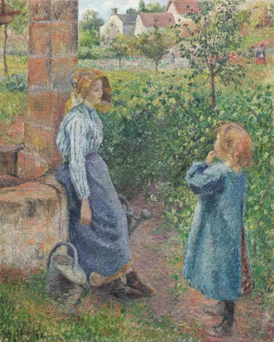 Framed Print : Woman and Child at the Well, 1882. Creator: Camille Pissarro Framed Print : Woman and Child at the Well, 1882. Creator: Camille Pissarro