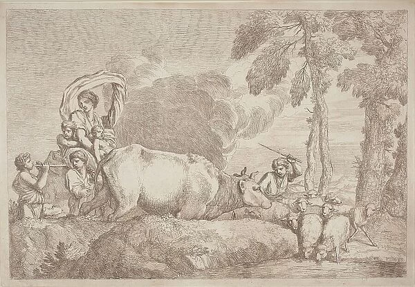 A Woman with Two Children on Horseback, 1758 / 1759. Creator: Gaetano Gherardo Zompini