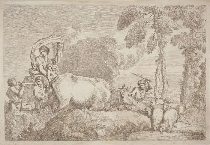 Framed Print : A Woman with Two Children on Horseback, 1758 / 1759. Creator: Gaetano Gherardo Zompini Framed Print : A Woman with Two Children on Horseback, 1758 / 1759. Creator: Gaetano Gherardo Zompini