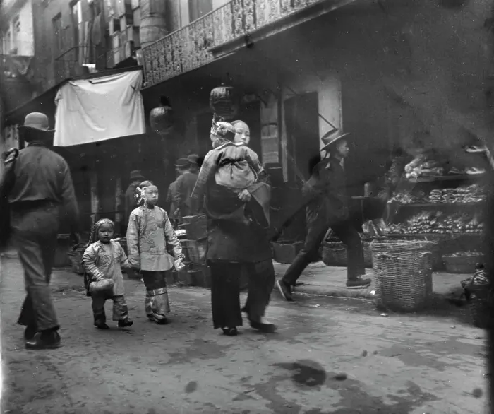 Framed Print : Woman and children walking down a street, Chinatown, San Francisco, between 1896 and 1906. Creator: Arnold Genthe Framed Print : Woman and children walking down a street, Chinatown, San Francisco, between 1896 and 1906. Creator: Arnold Genthe