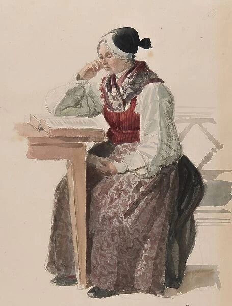 Woman in church dress, Ljusdahl, 1840. Creator: Vilhelm Wallander