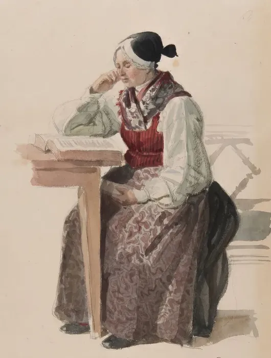 Framed Print : Woman in church dress, Ljusdahl, 1840. Creator: Vilhelm Wallander Framed Print : Woman in church dress, Ljusdahl, 1840. Creator: Vilhelm Wallander