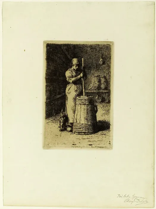 Framed Print : A Woman Churning, 1855. Creator: Jean Francois Millet Framed Print : A Woman Churning, 1855. Creator: Jean Francois Millet