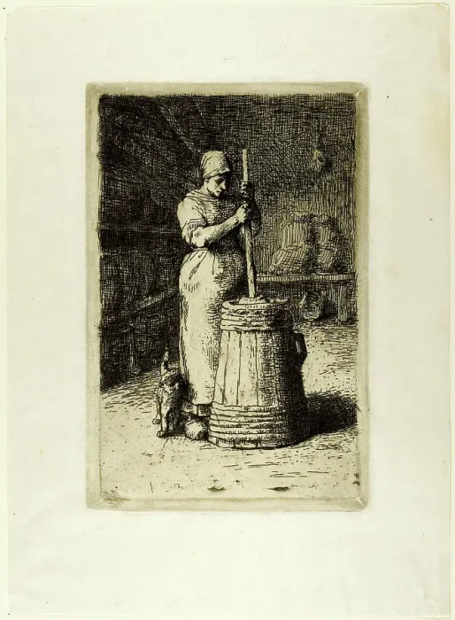 Framed Print : A Woman Churning, 1855. Creator: Jean Francois Millet Framed Print : A Woman Churning, 1855. Creator: Jean Francois Millet