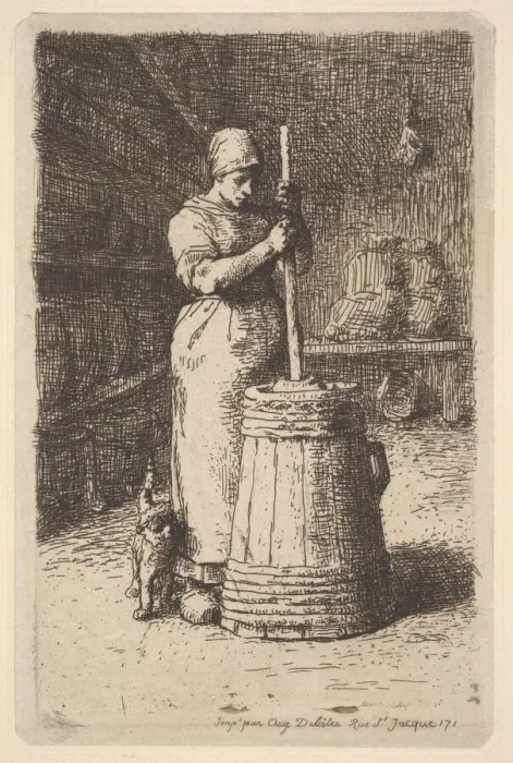 Framed Print : Woman Churning Butter, 1855-56. Creator: Jean Francois Millet Framed Print : Woman Churning Butter, 1855-56. Creator: Jean Francois Millet