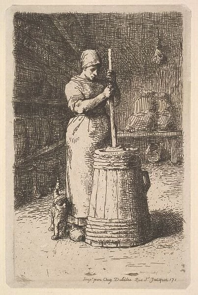 Woman Churning Butter, 1855-56. Creator: Jean Francois Millet