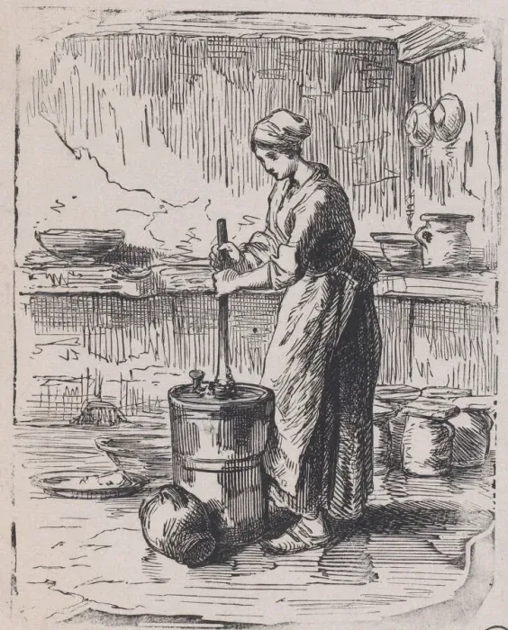 Framed Print : Woman Churning, ca. 1850-59. Creator: Jacques-Adrien Lavieille Framed Print : Woman Churning, ca. 1850-59. Creator: Jacques-Adrien Lavieille