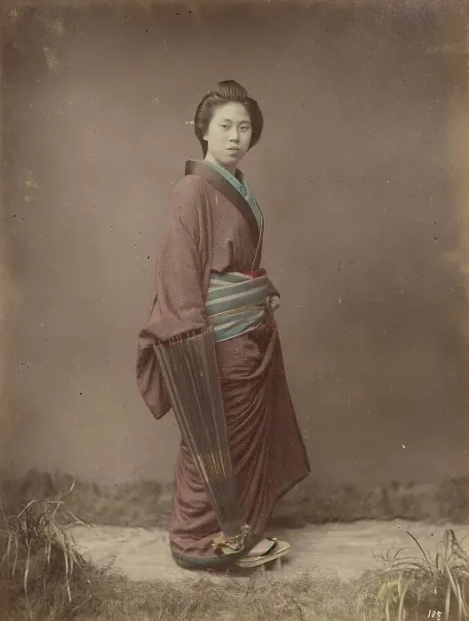 Framed Print : Woman with Closed Umbrella, 1870s-1890s. Creator: Kusakabe Kimbei Framed Print : Woman with Closed Umbrella, 1870s-1890s. Creator: Kusakabe Kimbei